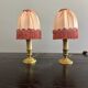 Paire de lampes de chevet  style Louis XVI – Soie rose & laiton- 1950