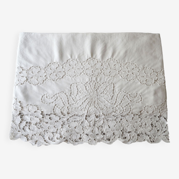 Antique linen sheet embroidery richelieu