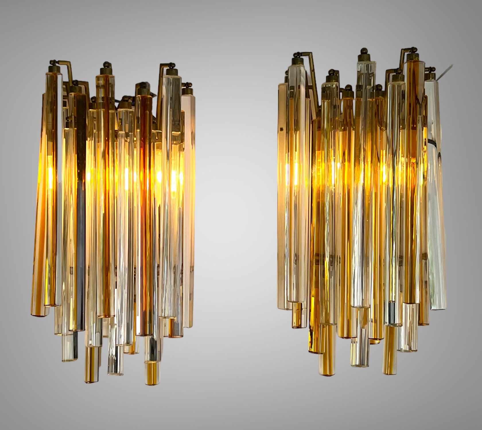 Pair of crystal sconces called "cascade" vintage murano by paolo venini
