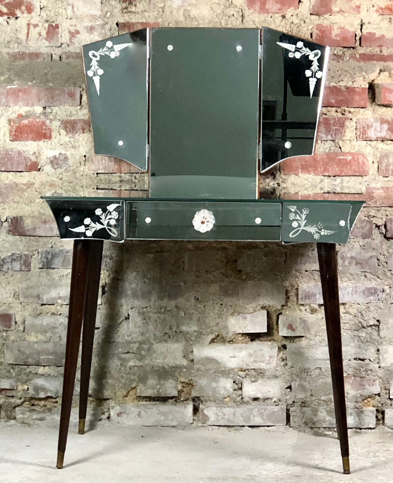 Vintage art deco style dressing table in mirror and wood 50'S