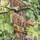 Aquarelle Maison aux Iris