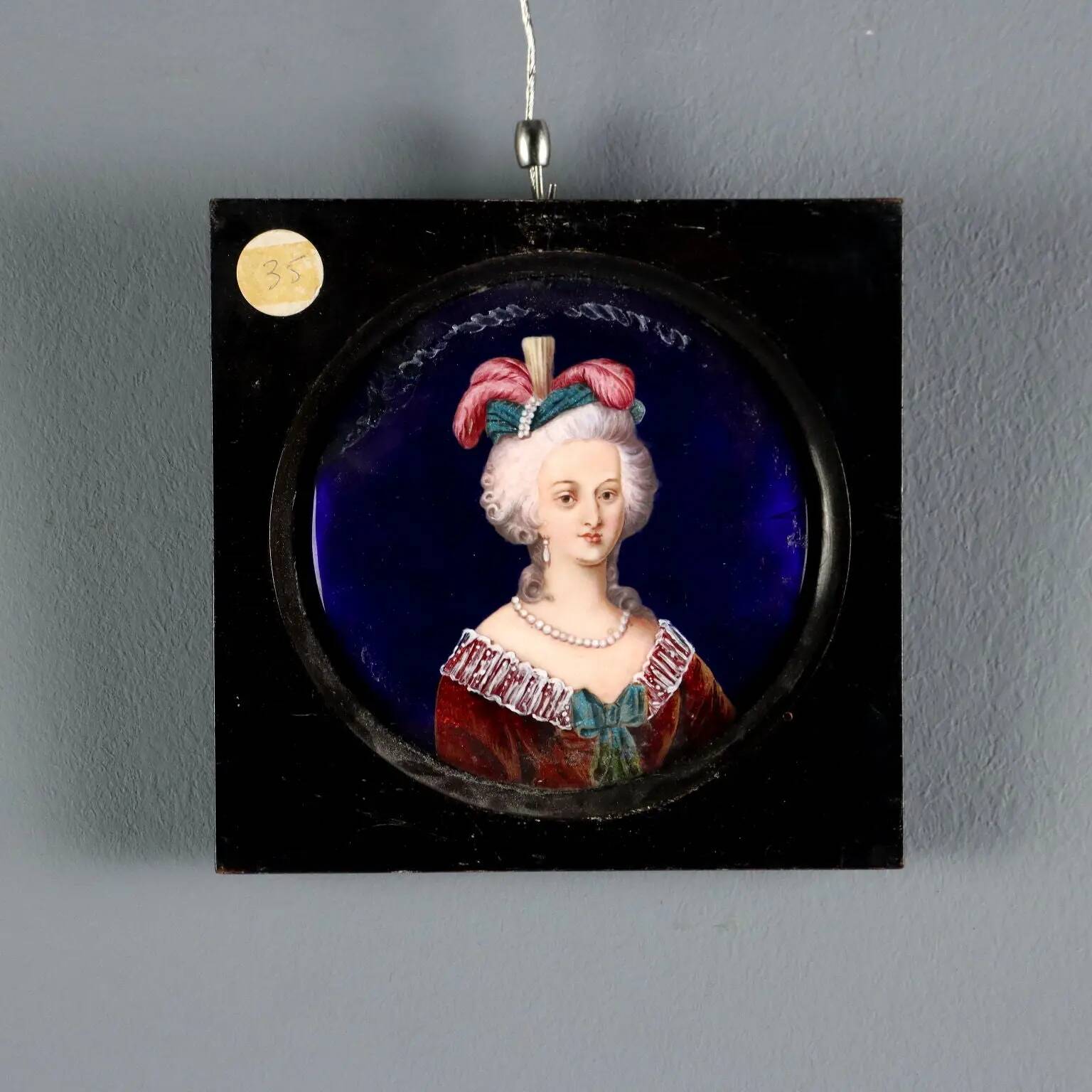 Ancient painting, portrait of a noble lady, Limoges enamels '800
