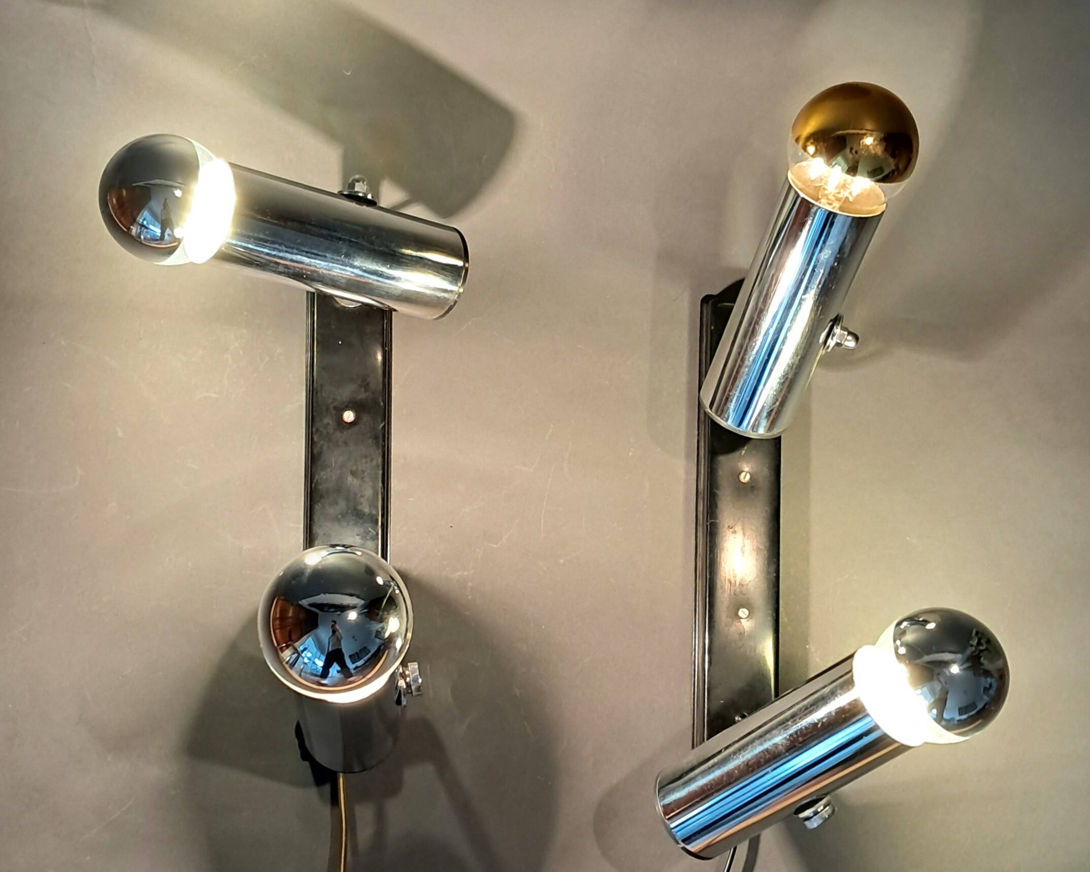 Pair of modernist chrome wall lights 1960.