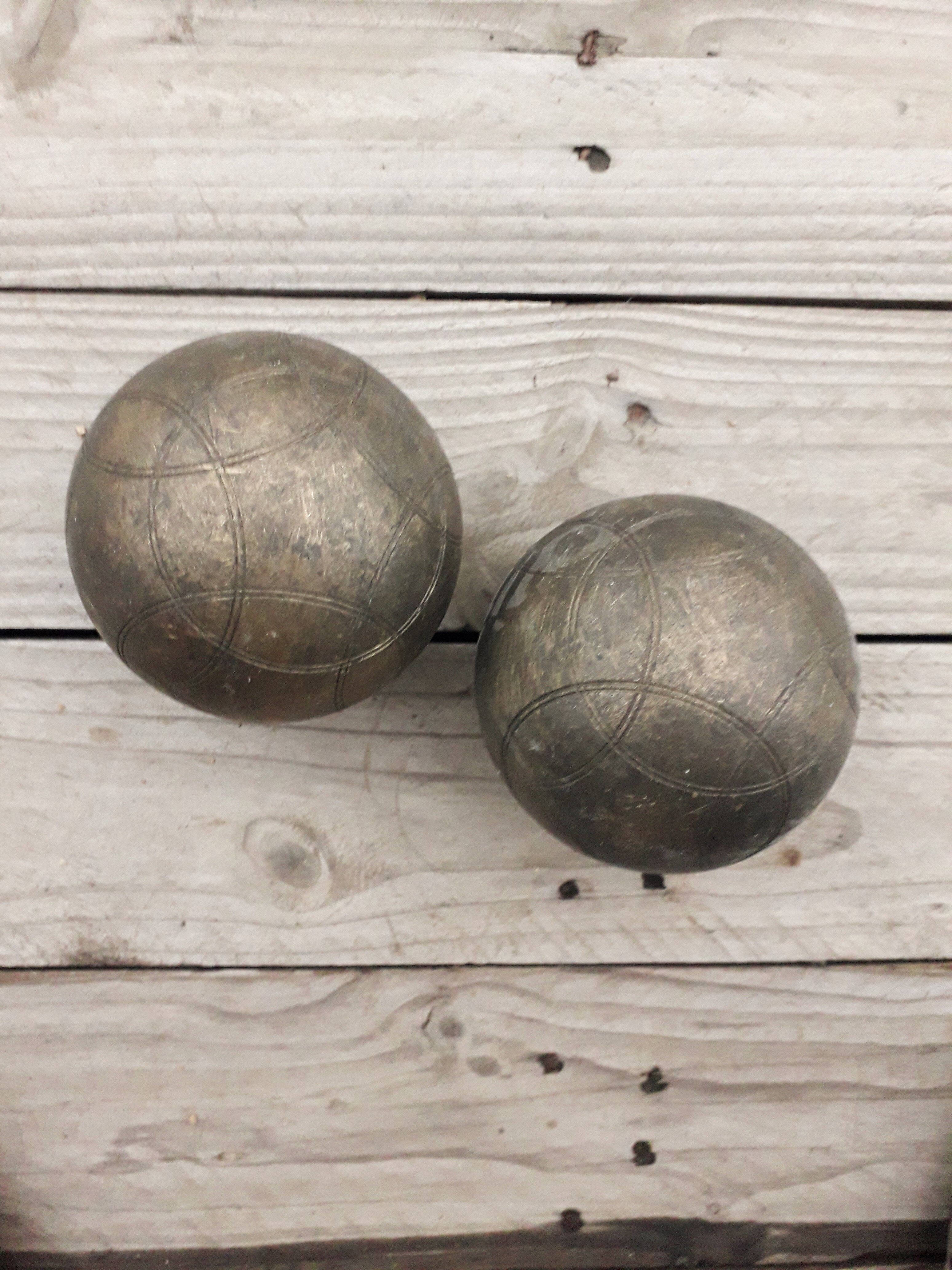 Boules de pétanque anciennes avec sacoche cuir - Sport