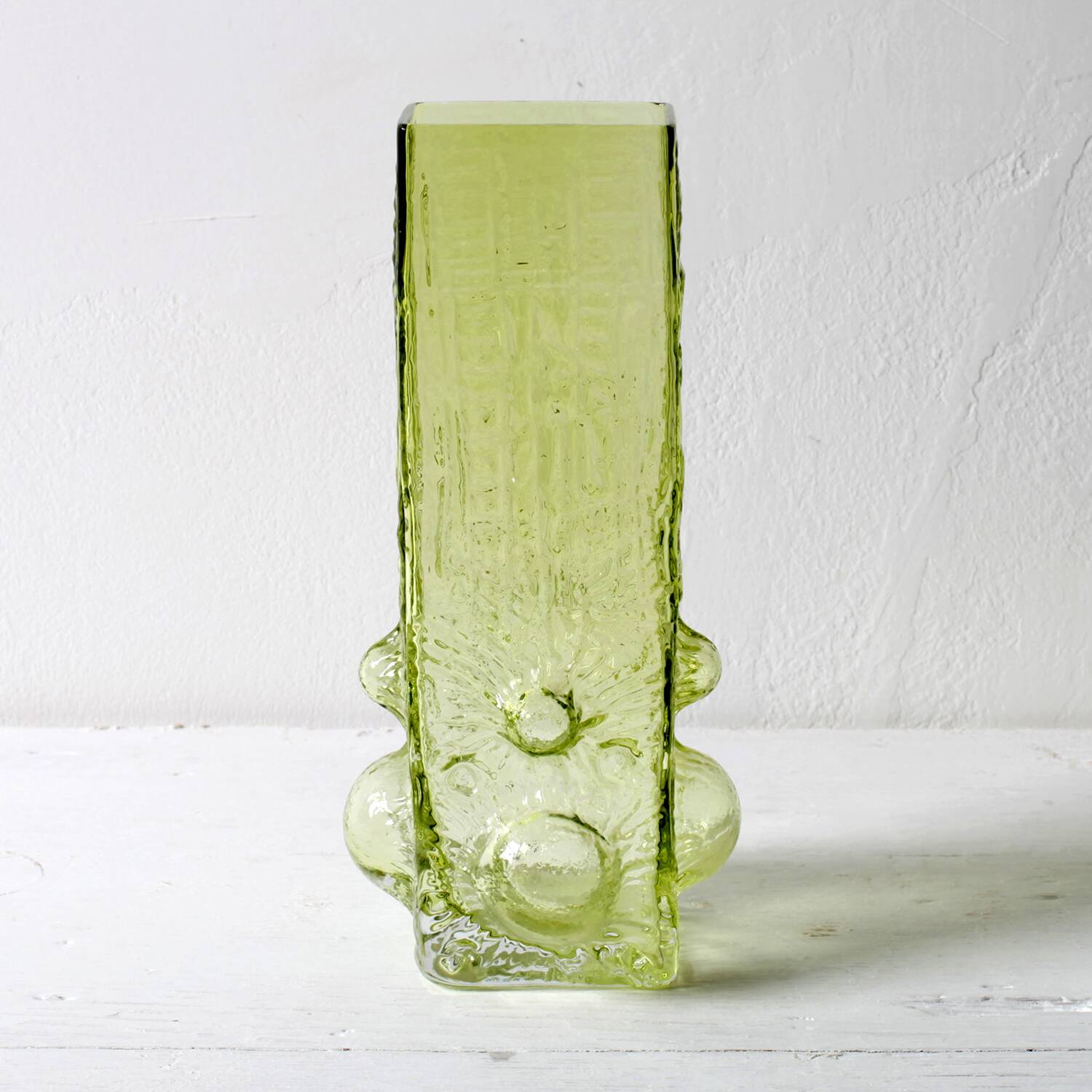 Vintage Yellow Pressed Glass Vase Gallo by Rune Strand / Sweden / 1970s