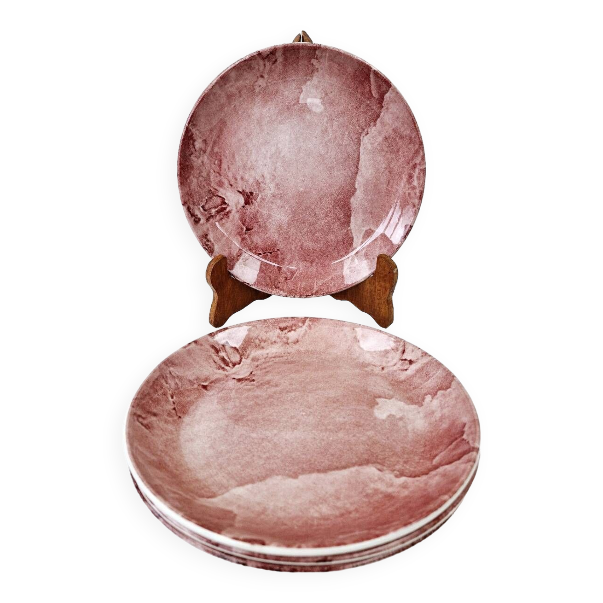 4 pink tie and dye soup plates Royal Tudor potteries Staffordshire England