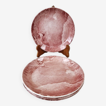 4 pink tie and dye soup plates Royal Tudor potteries Staffordshire England