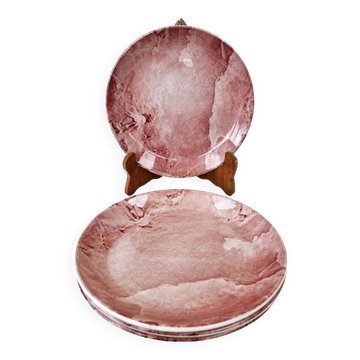 4 pink tie and dye soup plates Royal Tudor potteries Staffordshire England