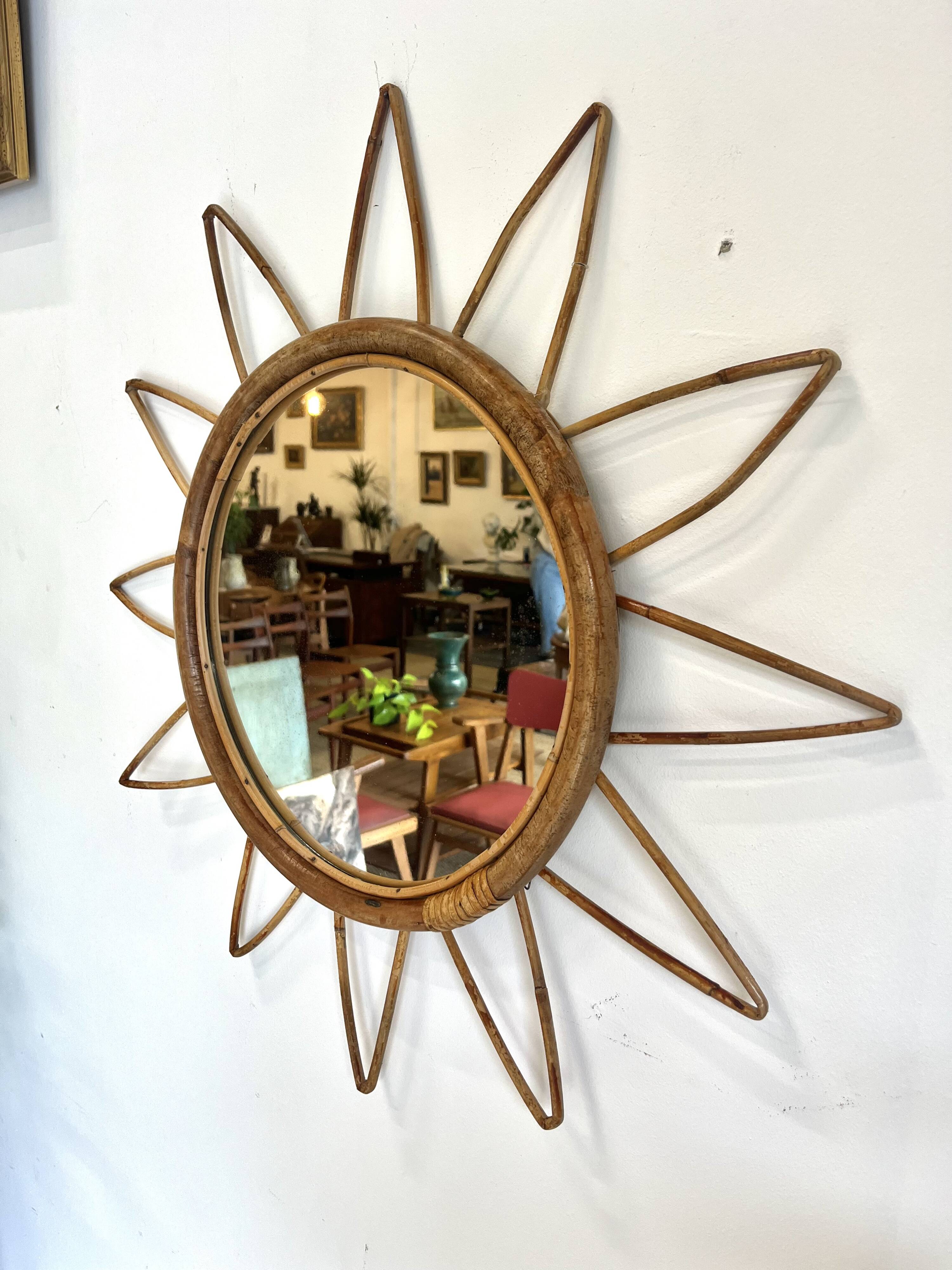 Rattan sun mirror – vintage 60s