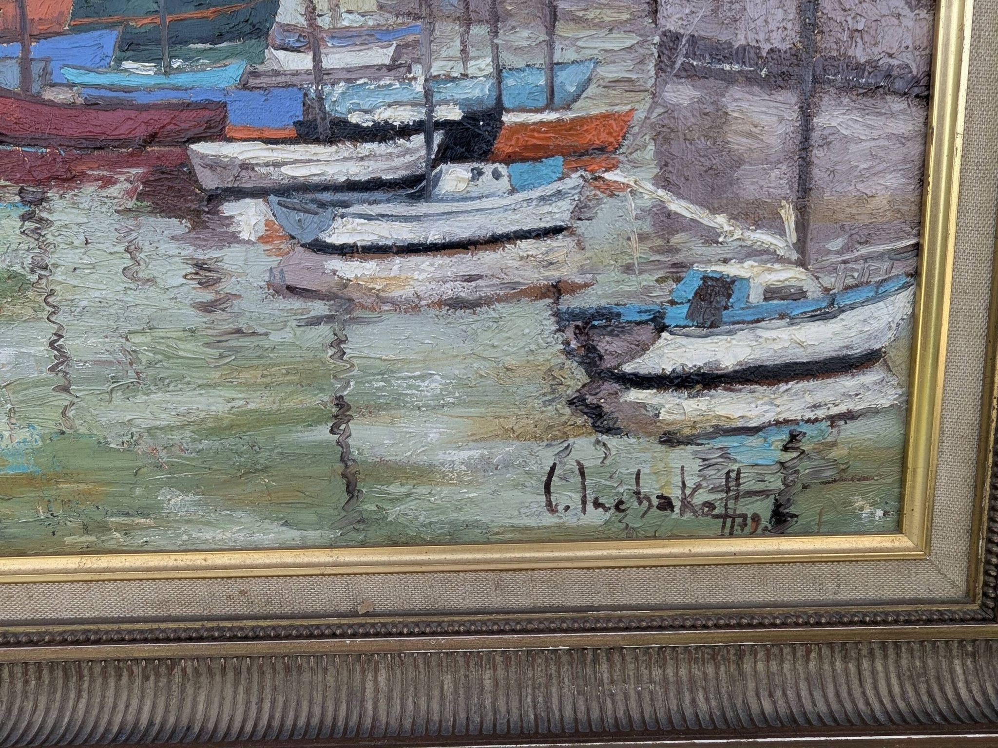 Oil on canvas Port of Concarneau signed Inchakoff 79 marine Brittany