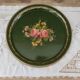Russian tray in hand-painted sheet metal decoration old pink twigs and gilded border
