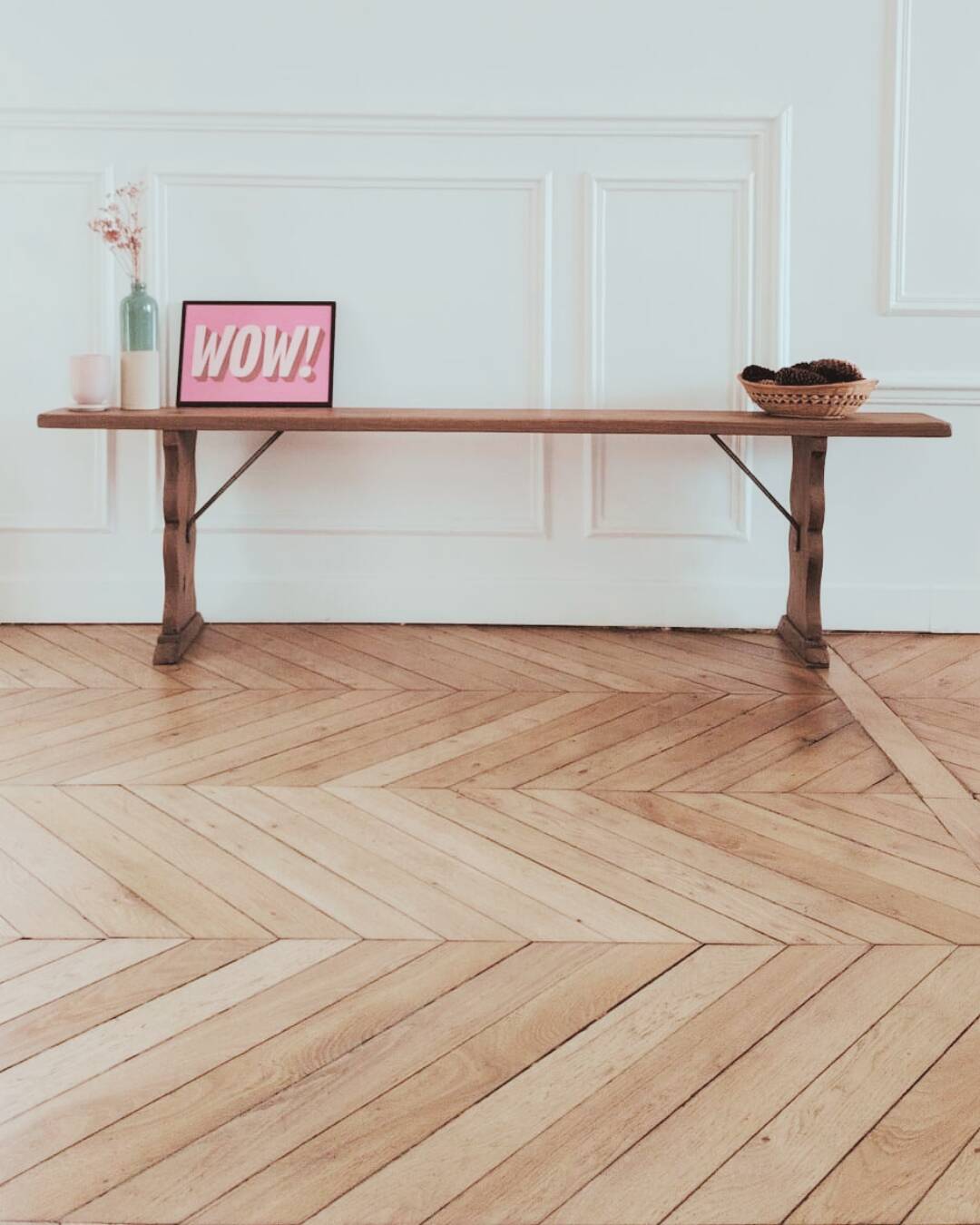 Renovated vintage bench, made of wood - 2 available, sold individually.