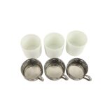 Vintage Set of 6 Pewter Cup Holders with Limoges Porcelain Cups