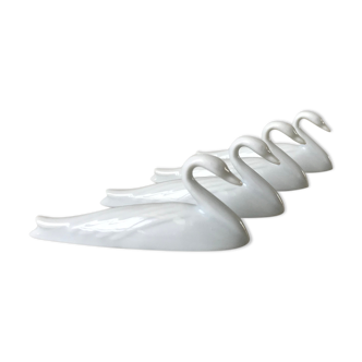 Set of 4 sword holders swans porcelain of Avignon 50s
