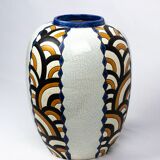 Art Deco vase from the Nimy pottery — geometric design, Belgium circa 1940.