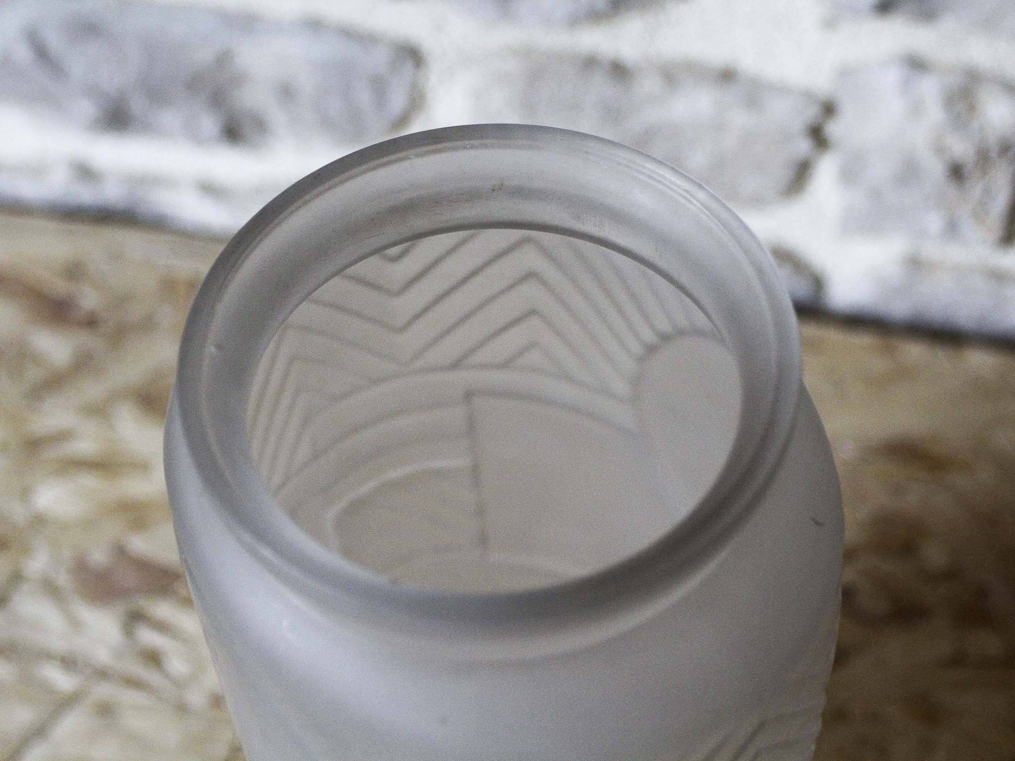 Molded pressed glass vase with geometric decoration Verrerie Legras