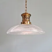 Art Deco glass pendant light with ribbed transparent design, 1920-30.