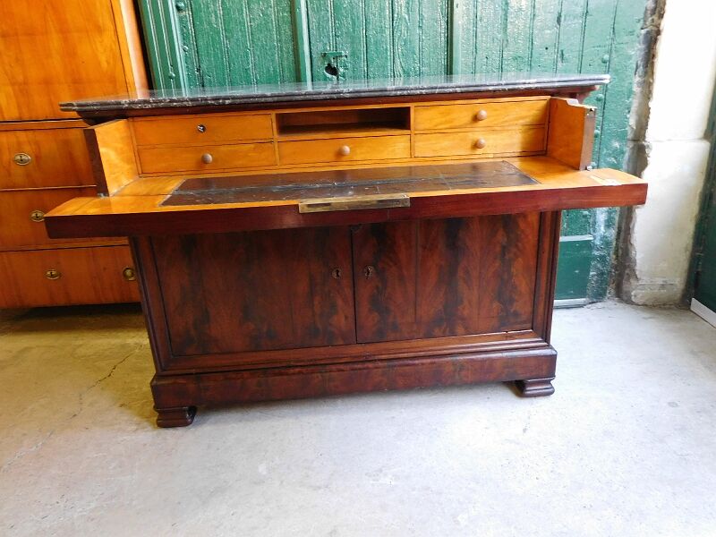 Chest of drawers bahut louis philippe in mahogany gray marble of the nineteenth century