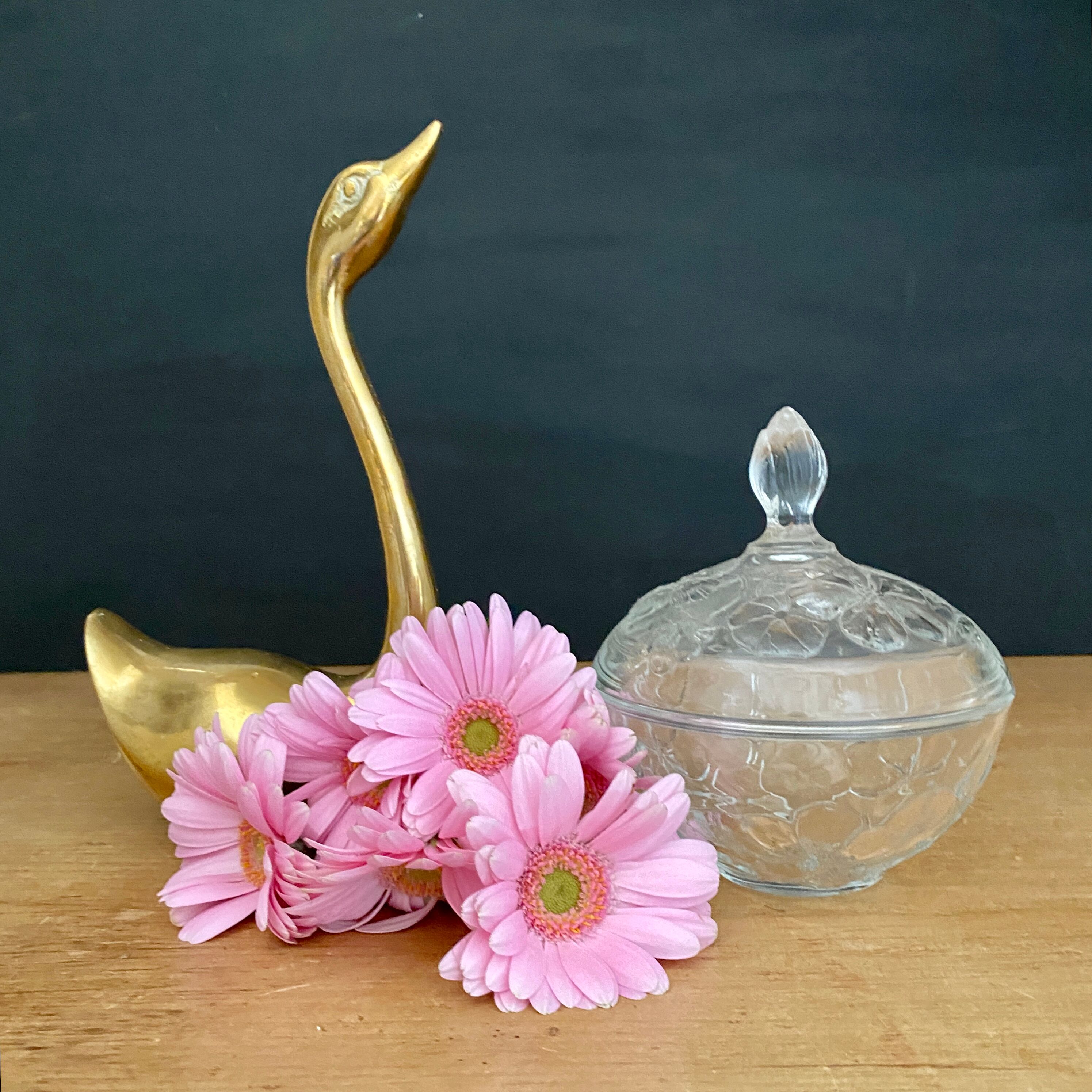 Vintage glass candy box drawing flowers