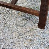 Set of three brutalist tripod armchairs in carved solid oak