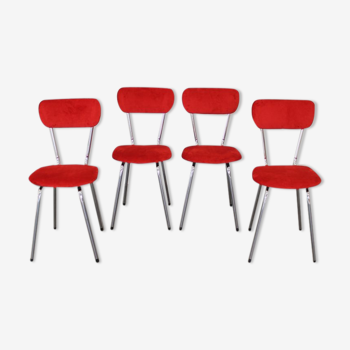 4 chaises 1960 formica velours rouge