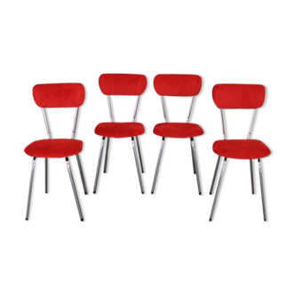 4 chairs 1960 formica red velvet