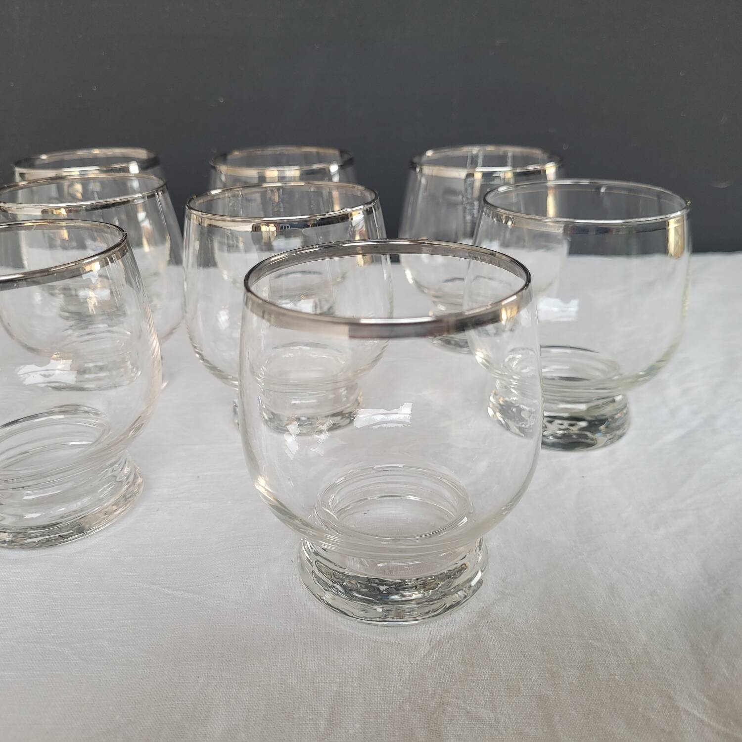 10 antique glasses with silver trim – French glassware, around 1950