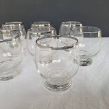 10 antique glasses with silver trim – French glassware, around 1950