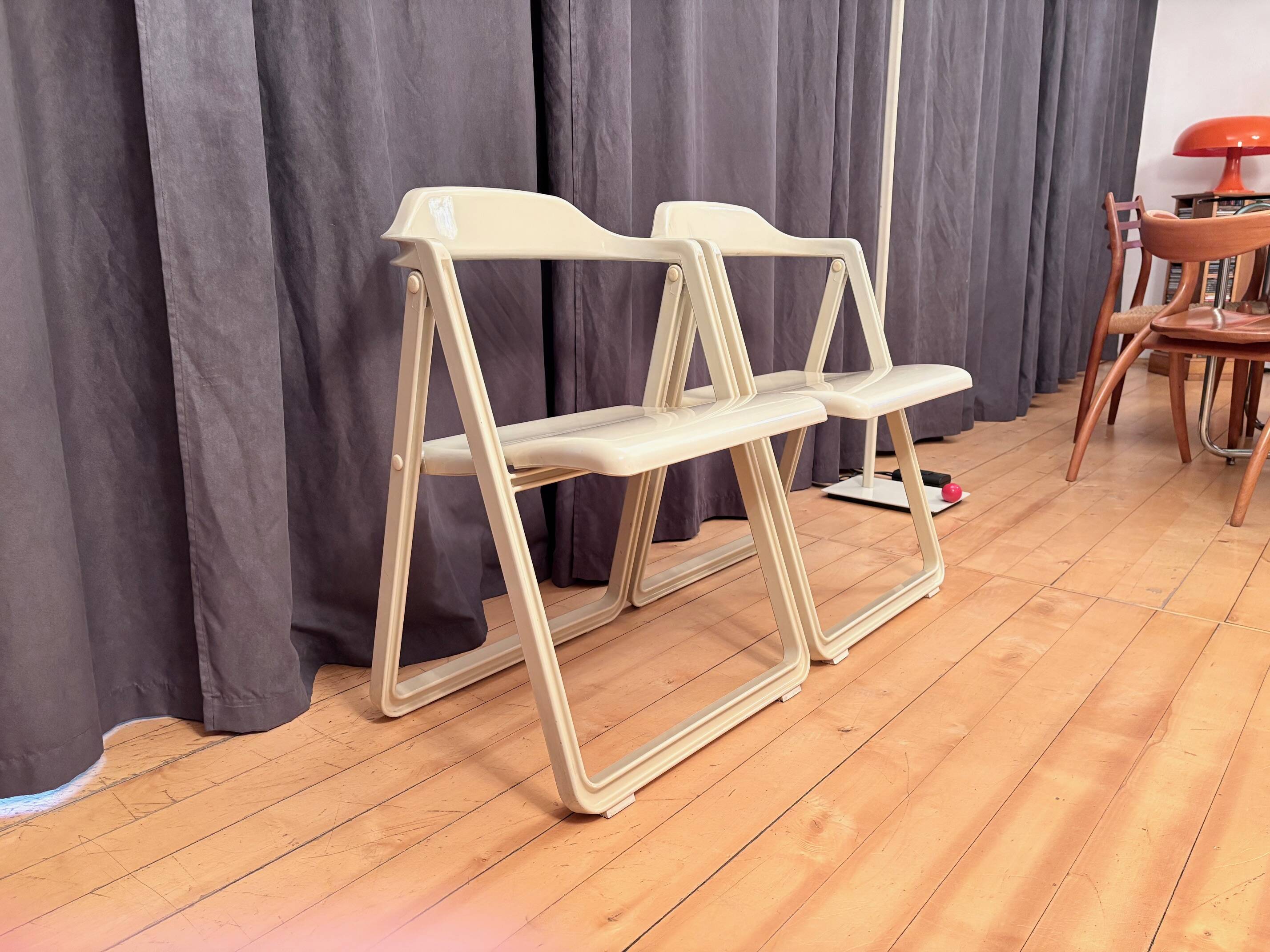 Pair of Borbona Folding Chairs by Carlo Hauner, Fiarm, Italy, 1970s