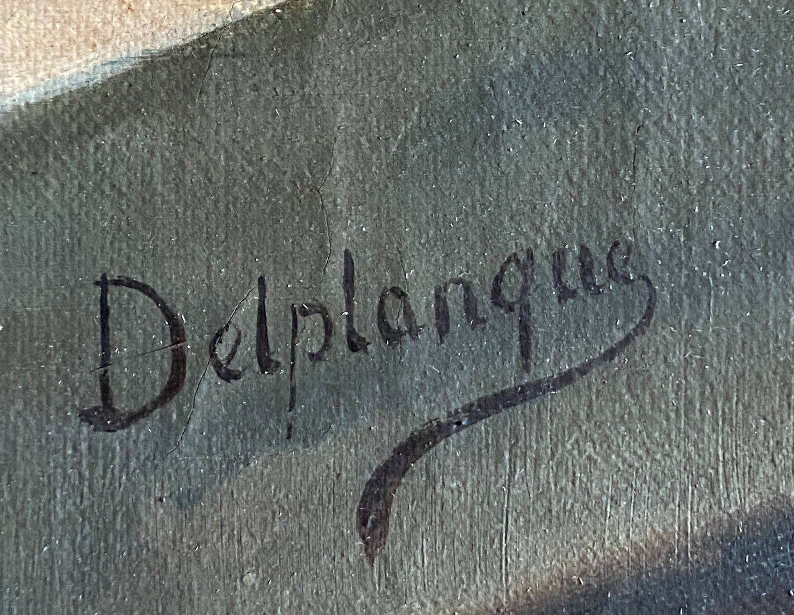 Tableau HST "Bouquet de fleurs des champs au panier" 1900 signé Delplanque