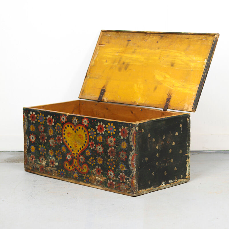 Antique Folk Art Painted bridal chest