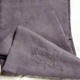 damask tablecloth 160x230 monogrammed BM dyed in dark gray
