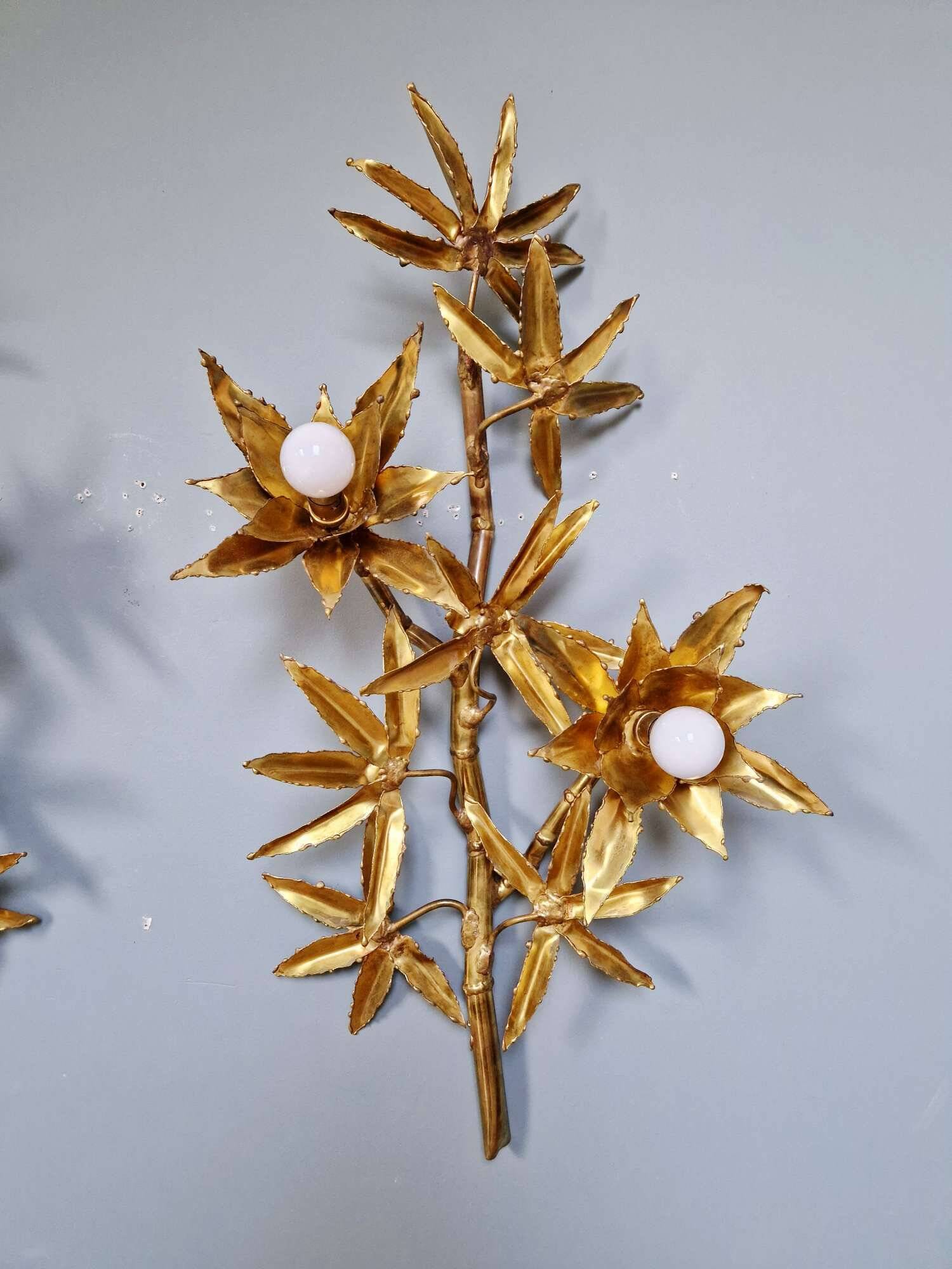 Large pair of brass wall sconces, Maison Jansen, 1960-70