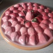 Vintage dessert plate in glazed ceramic with strawberry design, 1950s-1970s.