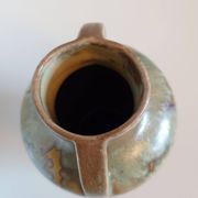 Vase en céramique à émail cristallisé irisé, deux anses, pièce décorative
