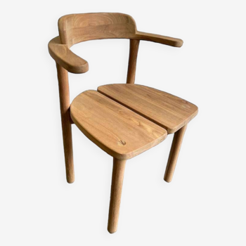 Retro solid wood chair with brutalist style armrest