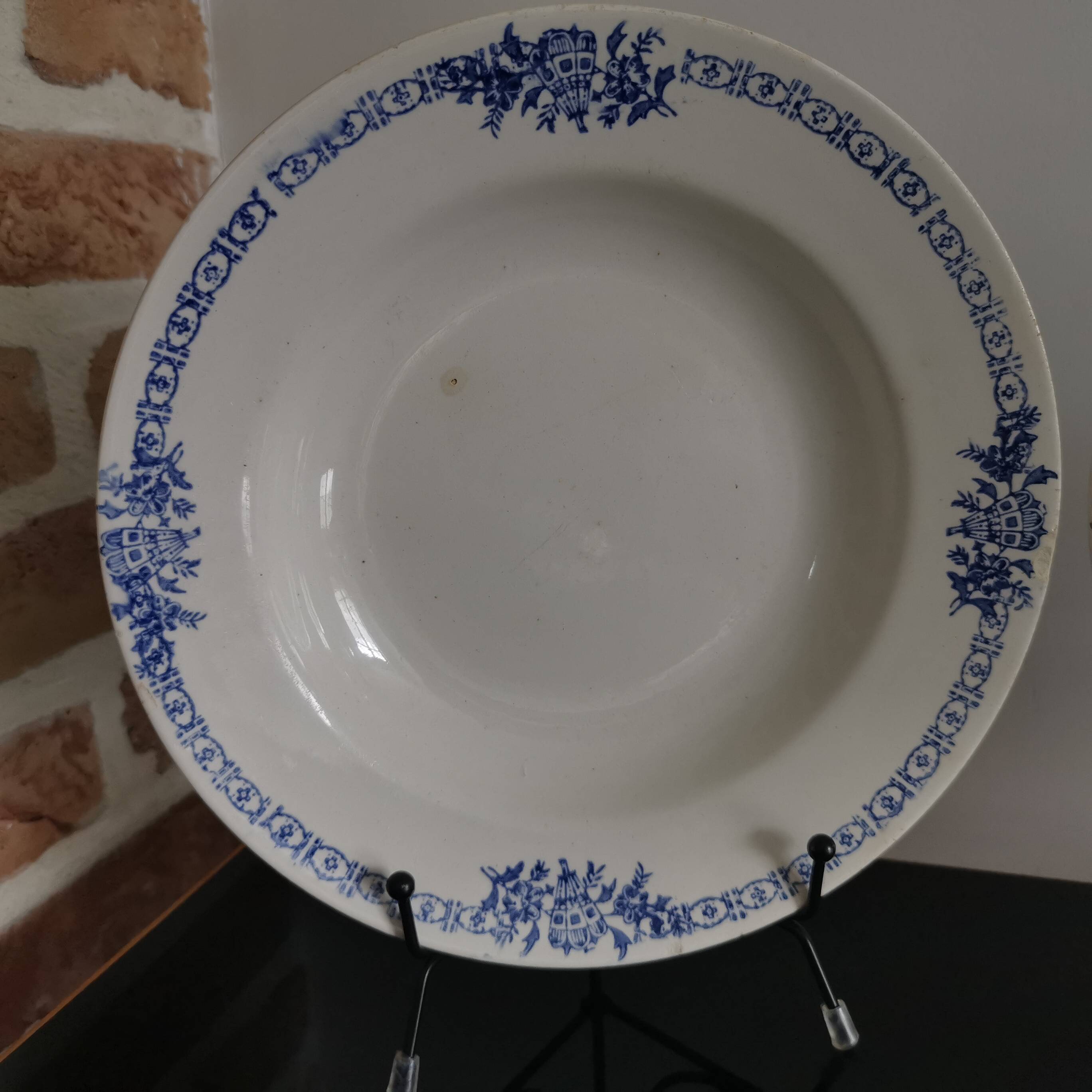 3 soup plates with blue frieze & St Amand fans