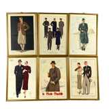 'La Moda Maschile', Set of 6 framed original illustrations of men's fashion from the 30s, Italy 1930
