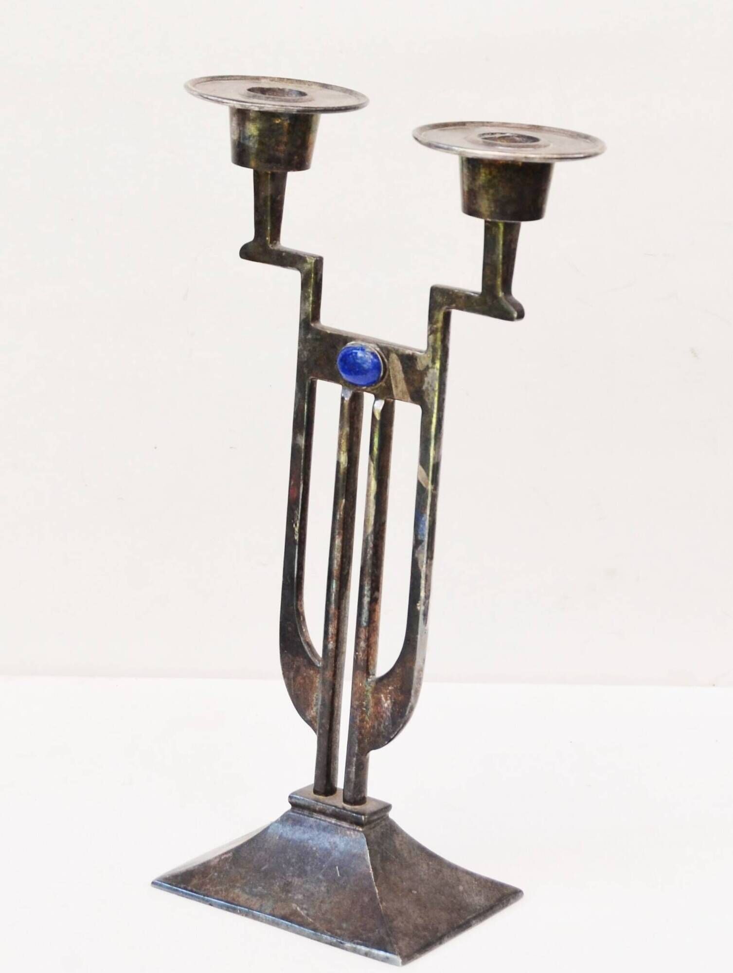 Candlestick with 2 holders Gunther Lambert whit Lapis Lazuli Cabochon - Art Nouveau stil