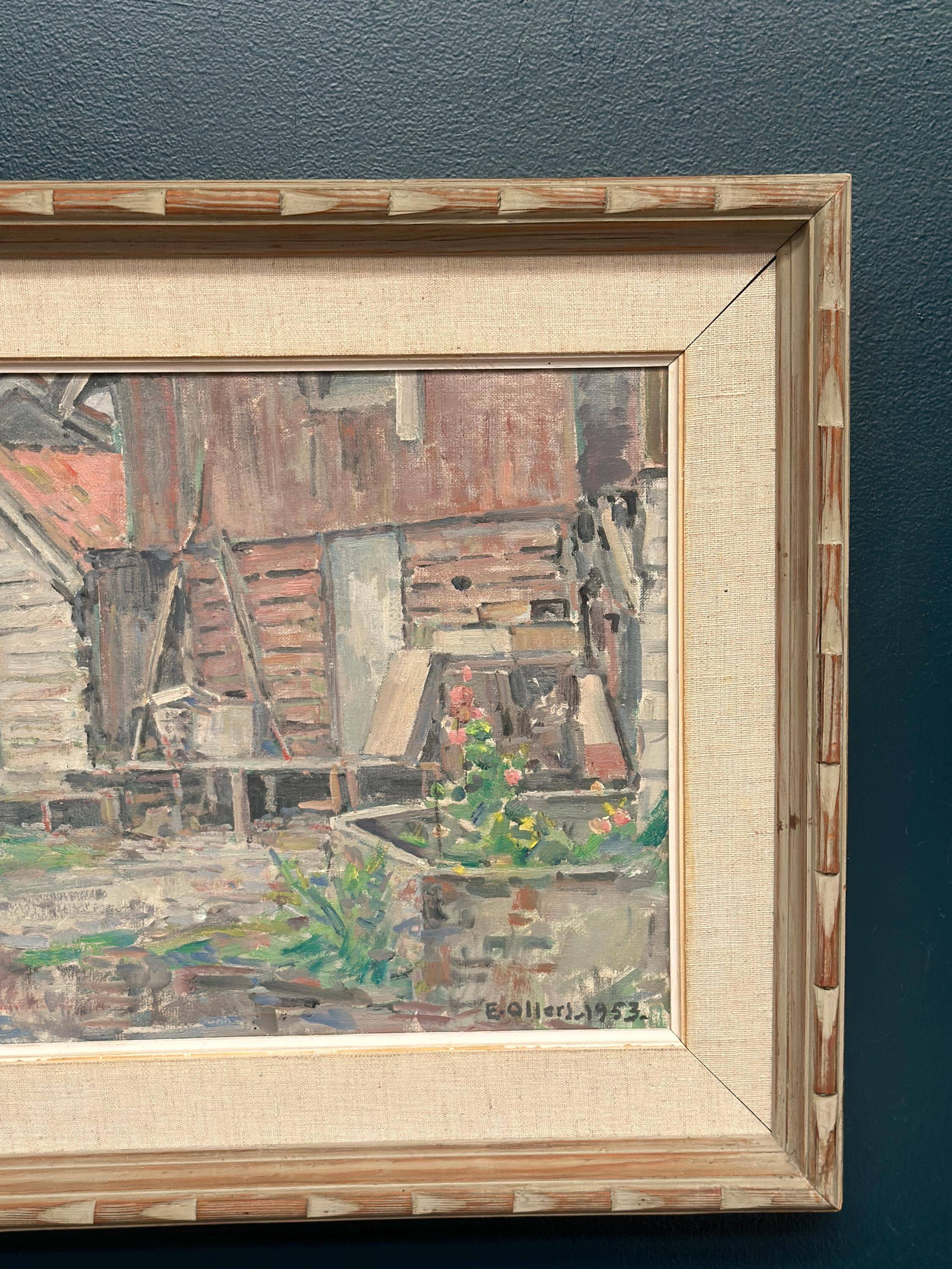 Original Swedish Oil on Canvas – “Gårdsmotiv” by Edvin Ollers – Signed
