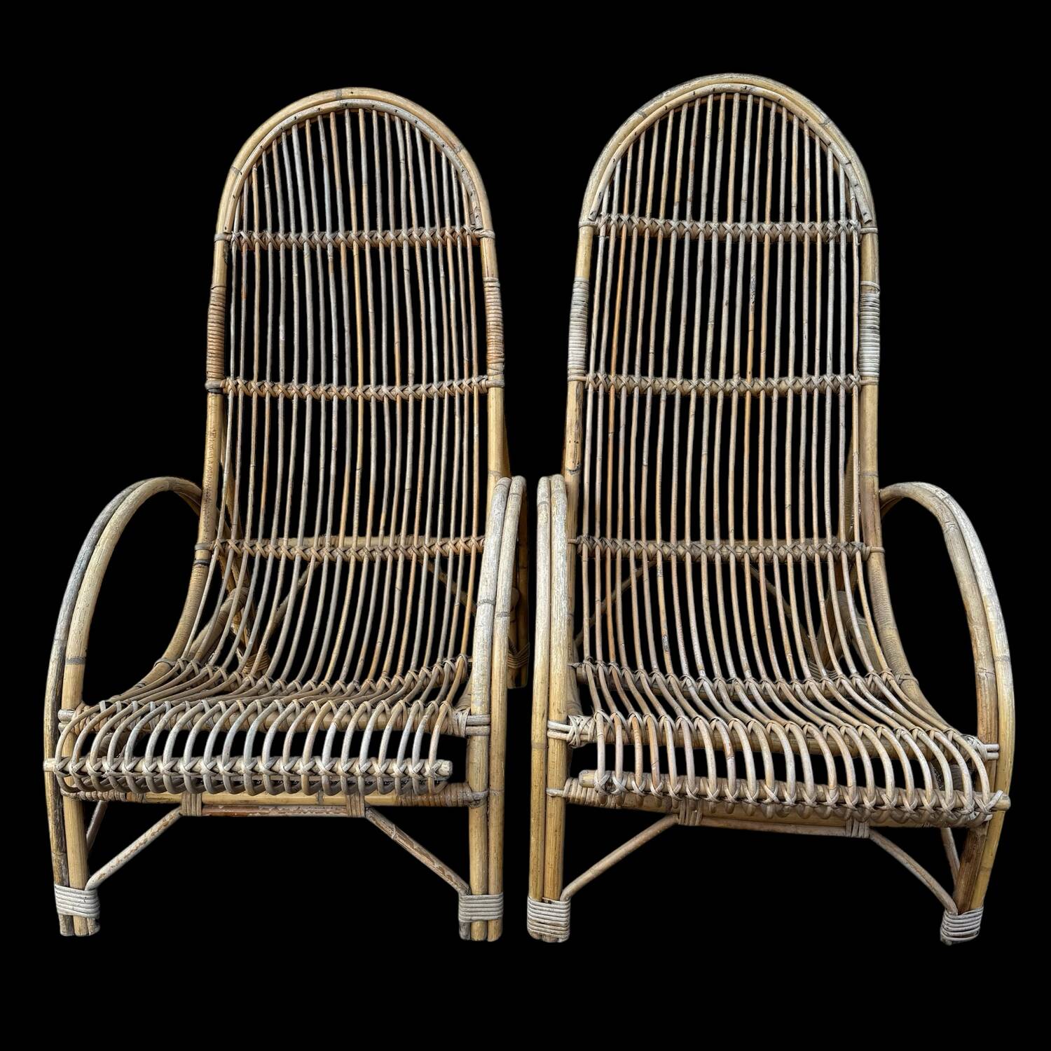 Huge pair of rattan armchairs from the 50s, South of France