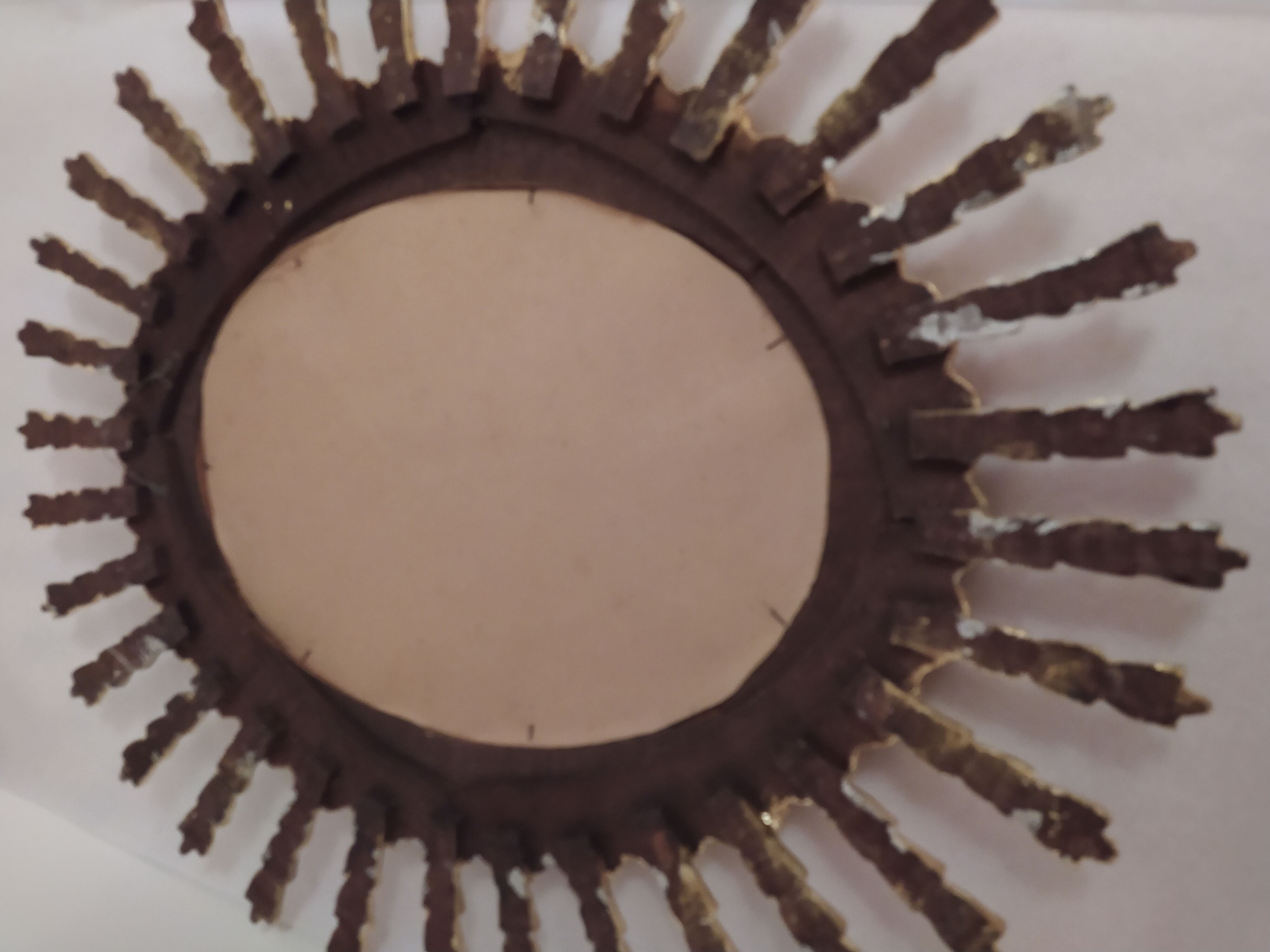 Golden wooden sun mirror 65x75cm