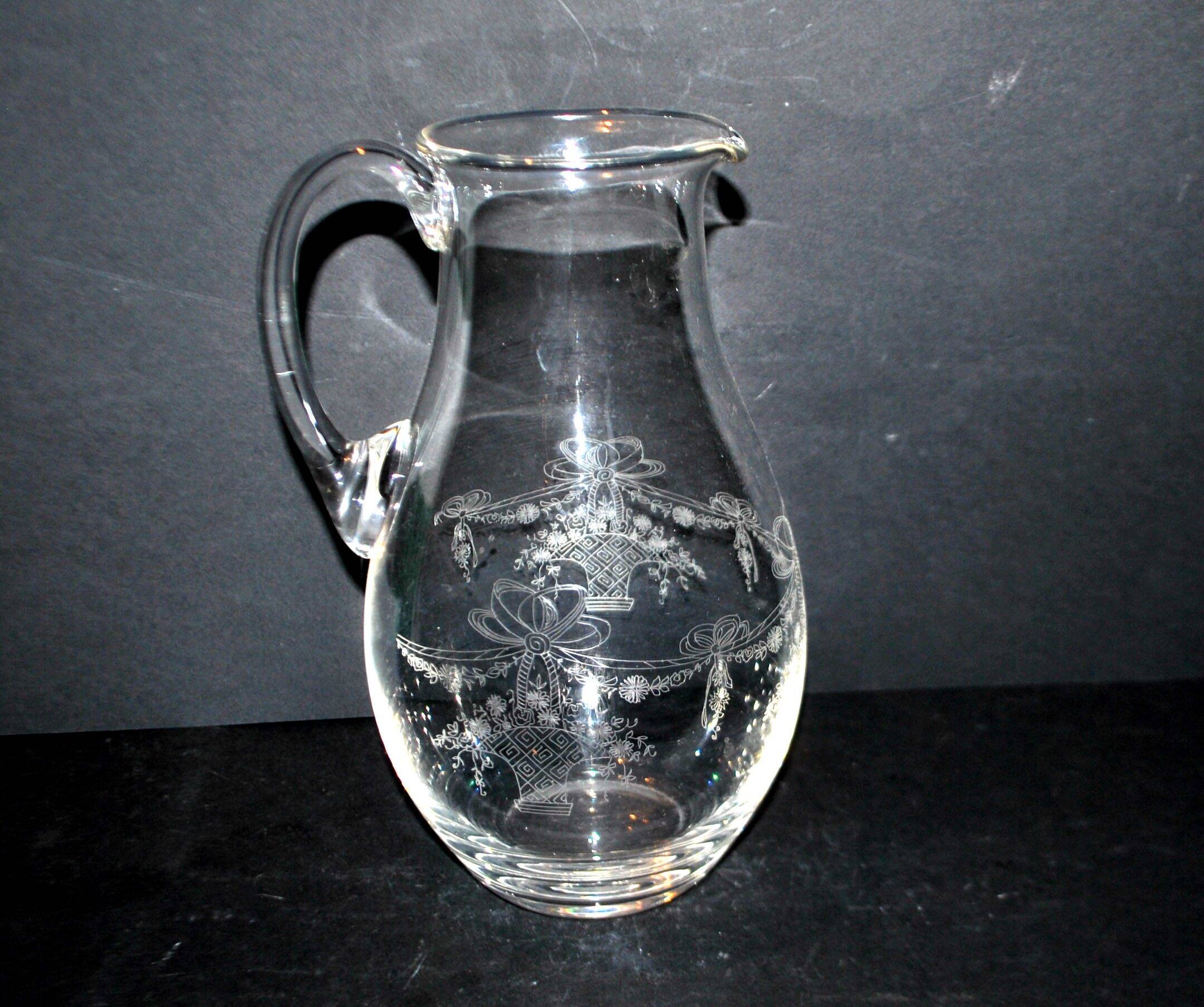 Antique Louis XVI ribbon basket carafe pitcher acid etching pantogravure
