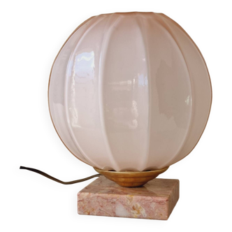Pink glass globe table lamp
