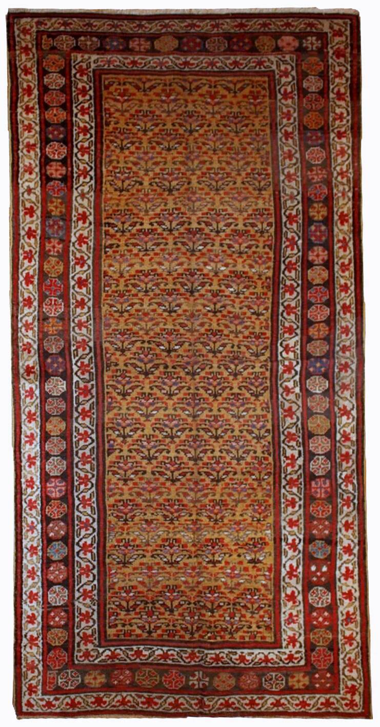 Handmade antique Persian Kurdish rug 125cm x 235cm 1880s - 1B414