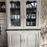 Charming vintage display cabinet in greige solid wood, castle charm.