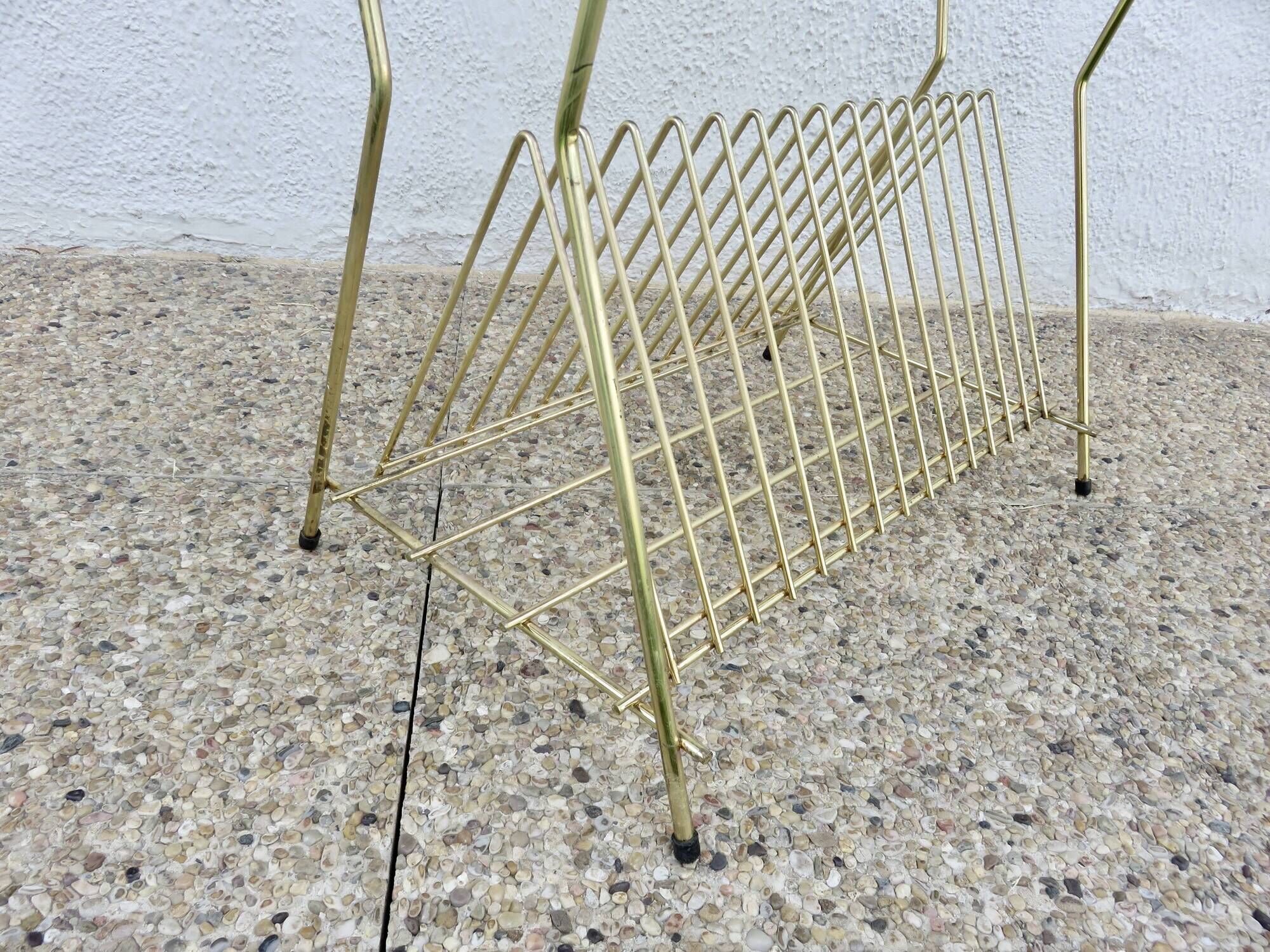 Side table for vinyl records in the style of Mathieu Mategot, perforated metal, 1960.