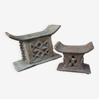 2 African carved wooden stools