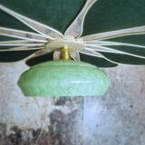 Suspension glass globe and petals in linen and rattan