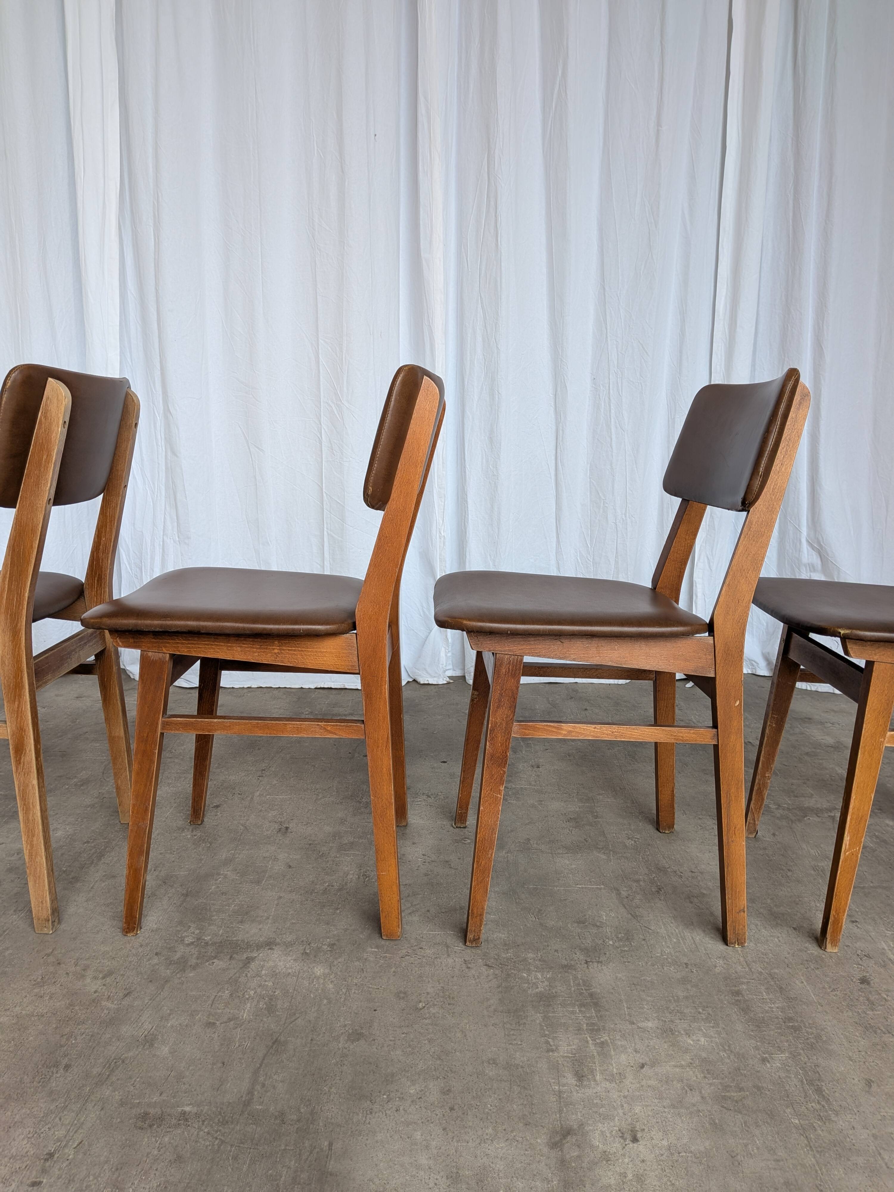 Vintage stol kamnik dining chairs (set of 4): mid-century leather seat